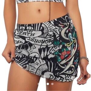 Ed Hardy Printed Mesh Lined Mini Skirt Women’s Size Large